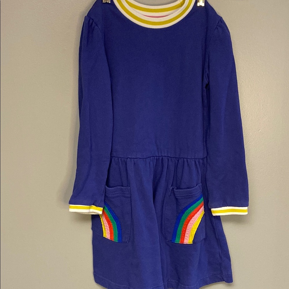 Mini Boden Blue and Yellow Long Sleeve Sweater Dress